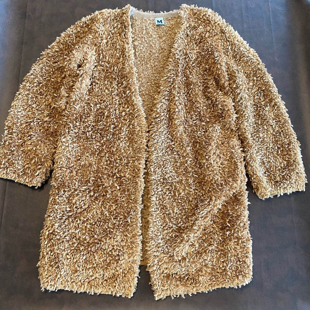 Missoni Teddy Coat, Coatigan Tan Fuzzy Plush Open Front Cardigan Size 44 EU